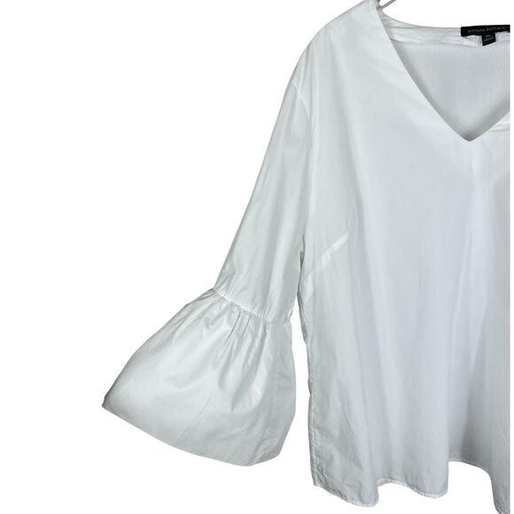 Banana Republic 100% Cotton Poplin Top Bell Sleeves V-Neck Classic White Size XL - Picture 2 of 8